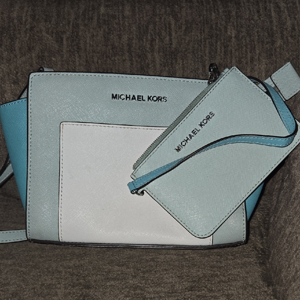 Michael Kors Light Blue and White Crossbody Bag Set